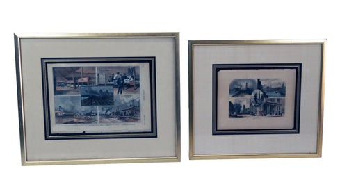2 Vintage Colored Engravings of Chicago