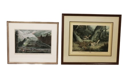 2 Framed Vintage Colored Engravings