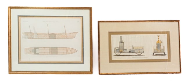 2 Architectural Plans - Hand-Colored Engravings