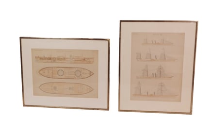 Pair of Vintage Maritime Naval Lithographs