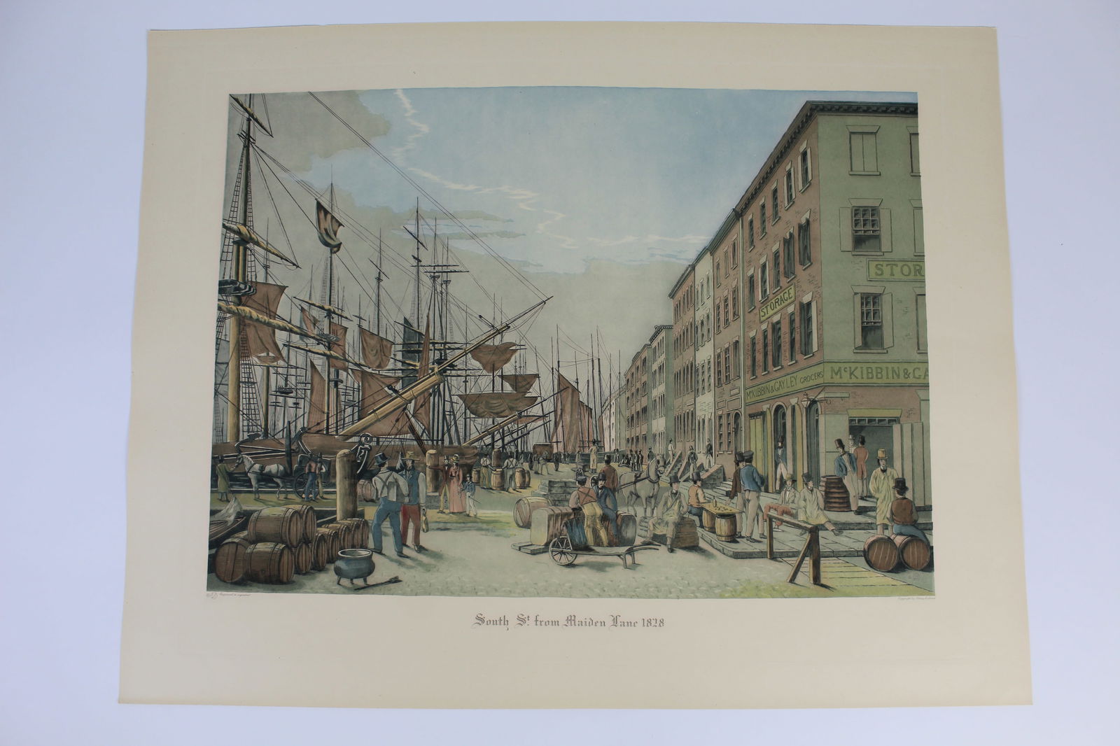 William BENNETT: South St. 1828 - 300+ Engravings: A large collection of approximately 300 color aquatint engravings after William James Bennett (English, 1787-1844) titled "South St. from Maiden Lane 1828". Depicts historical port scene of ships and