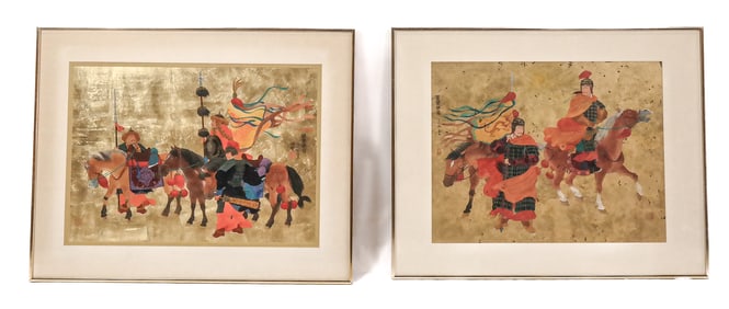 Mou-Sien TSENG: Two Acrylic Paintings on Gold Leaf