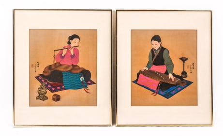 Mou-Sien TSENG: Two Acrylic Paintings on Silk