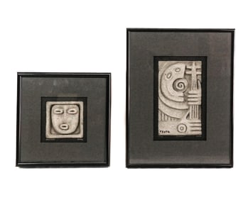 Ralph PRATA: Pair of Framed Concrete Sculptures