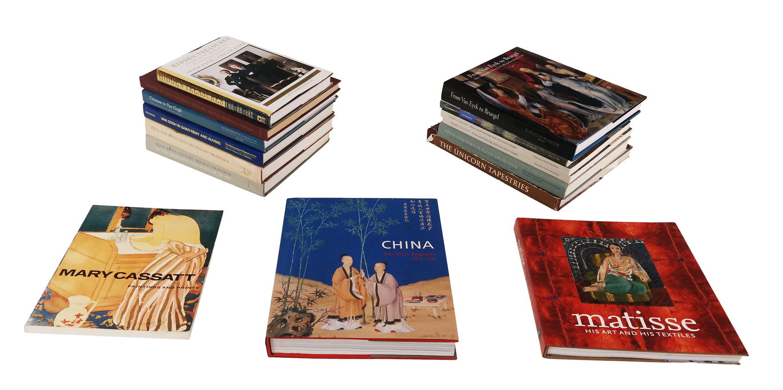 Collection of Hardcover Art Books (15): Collection of 15 Hardcover Art Books, some titles include: Hidden Treasures, China, Matisse, The Unicorn Tapestries, Mary Cassatt, 17th Century Italian Drawings, Cezanne to Van Gogh, and more. Overall