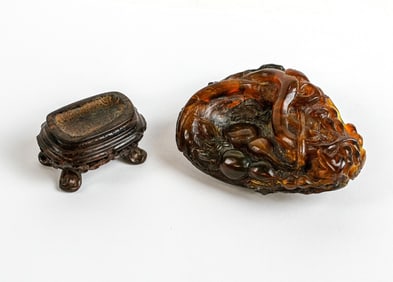 Chinese Carved Amber on Stand