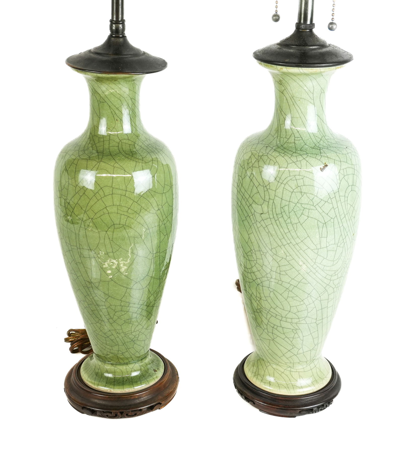 Chinese Pair Celadon Crackle Glazed Vases as Lamps (1 of 12)