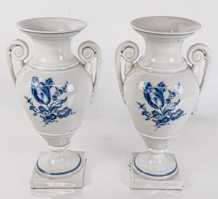 Pair of Meissen Porcelain Floral Decorated Urns