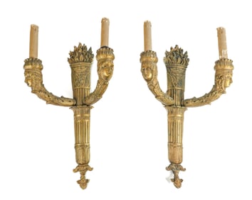 French Empire Pair of Gilt Sconces