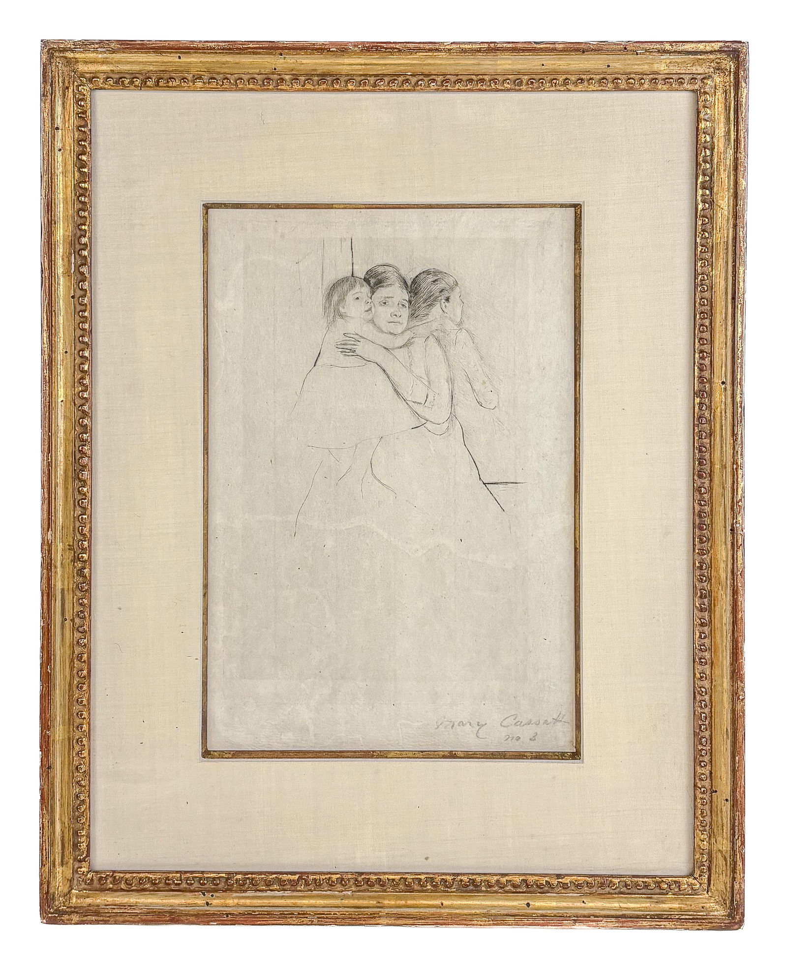Mary CASSATT "Mother Berthe..." Drypoint: Mary Cassatt (American, 1844-1926) "Mother Bertha Holding her Child" drypoint, circa 1889, on Japon paper, signed Mary Cassatt to lower right with No. 3, with an R. Hartshorne ink stamp to verso, with