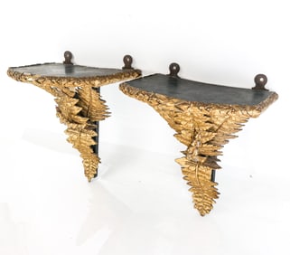 Pair of Carved and Gilt Wood Bracket Appliques