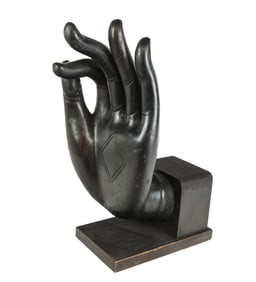 Buddhist Black Painted Metal Hand in a Mudra