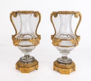 Pair of Louis XVI Gilt Bronze and Glass Urns