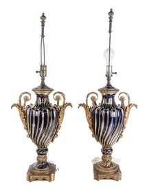Pair of Louis XVI Cobalt Blue and Gilded Lamps