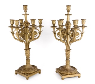Pain Pair of Louis XIV Gilt Bronze Candelabra