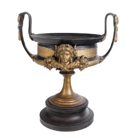 French Neoclassical Painted Metal Two Handled Urn