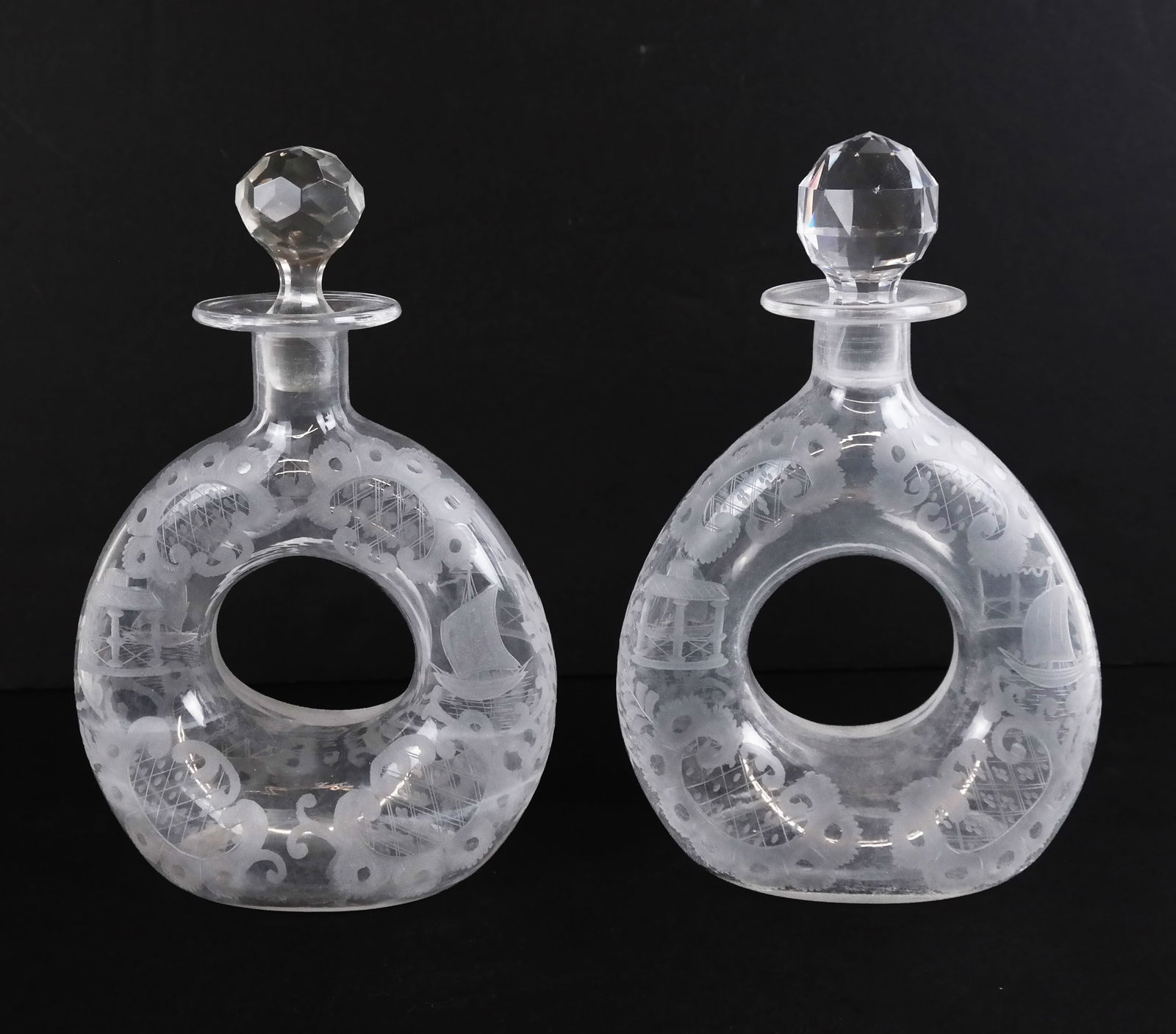 Pair of Bohemian Etched Glass Decanters (1 of 10)