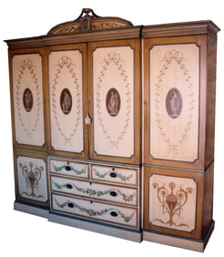 Monumental Adam Style Hand Painted Armoire