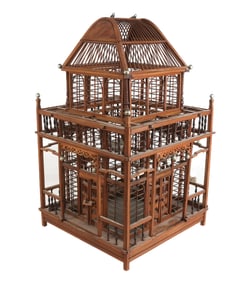 Chinese Bamboo and Faux Bone Decorated Birdcage