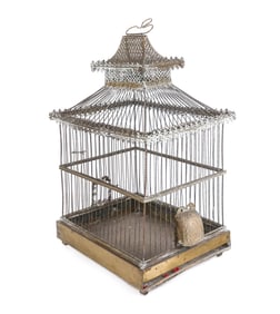 Chinese Pierced Brass Pagoda Birdcage