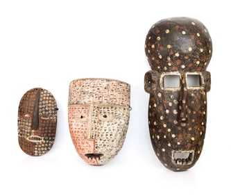 Group of 3 Polychrome Ituri African Masks