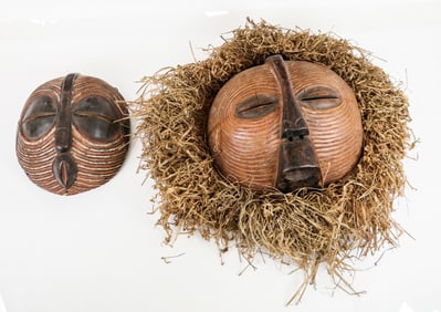 2 Carved & Painted Congolese Kifwebe Masks