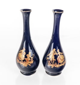 Pair of Cobalt Blue and Gilt Decorated Vases