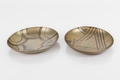Laurent LLAURENSOU, Two Art Deco Dinanderie Dishes