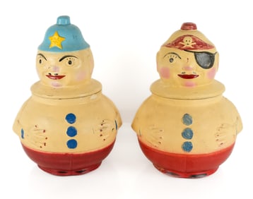 Two American Bisque Figural Cookie Jars