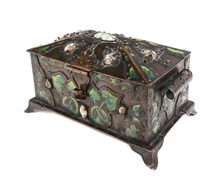 Arts and Crafts Copper, Enamel, and Gem Set Box