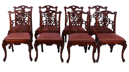 Set of Chippendale Style Carved Dining Chairs, 8