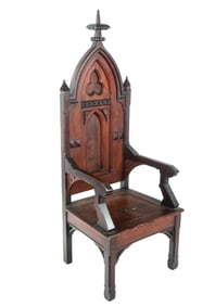 Neo-Gothic Walnut and Chestnut Pulpit Armchair