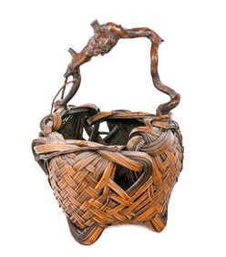 Japanese Root Wood and Bamboo Ikebana Basket