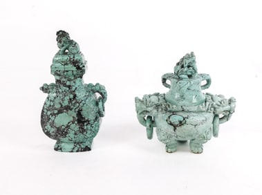 Two Chinese Carved Turquoise Vessels