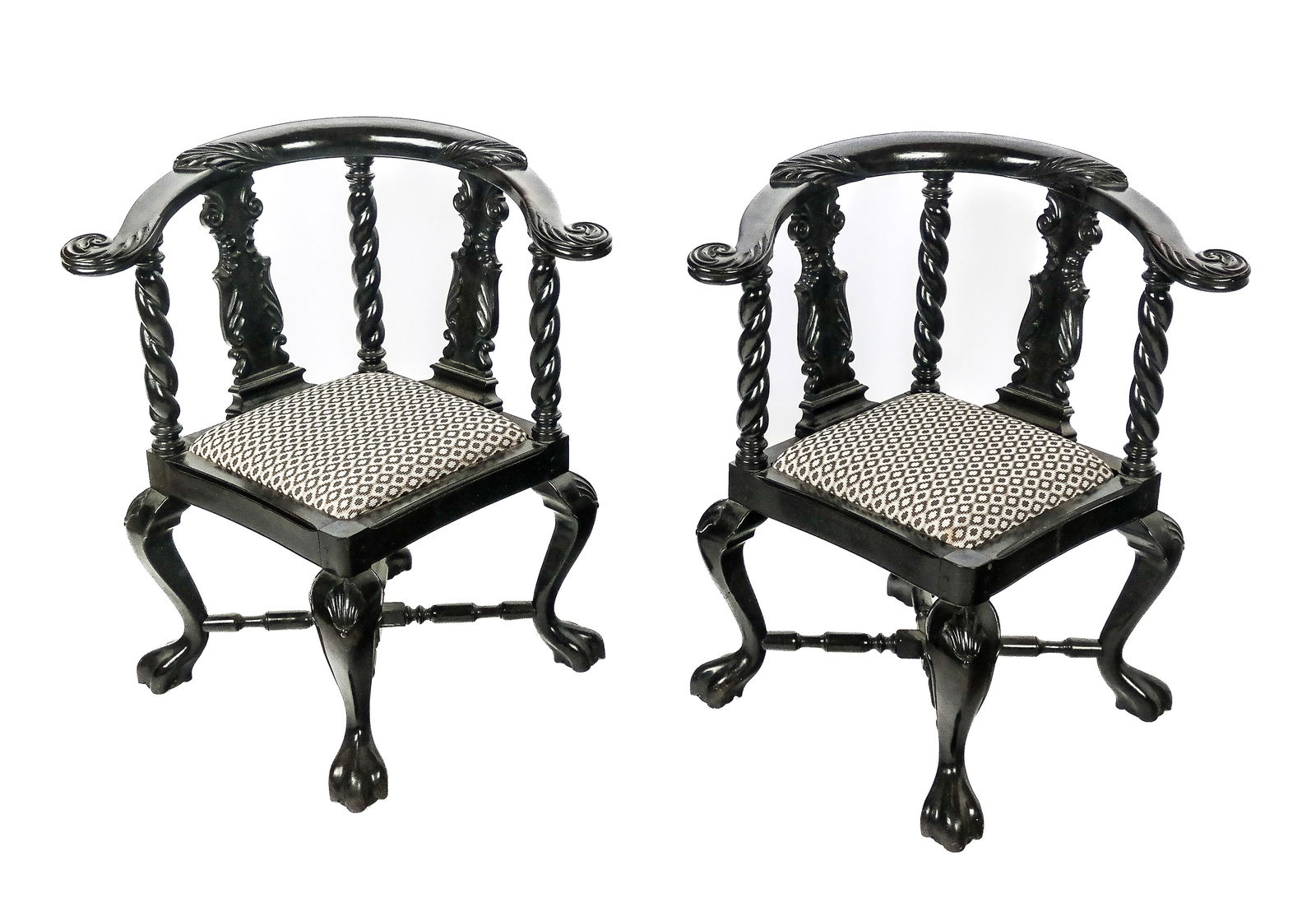 Pair of Victorian Ebonized Carved Corner Chairs (1 of 9)