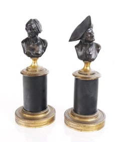 Pair of Diminutive Bronze Busts on Stands