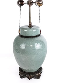 Chinese Celadon Ginger Jar Mounted as a Lamp