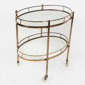Hollywood Regency Brass and Milk Glass Bar Cart