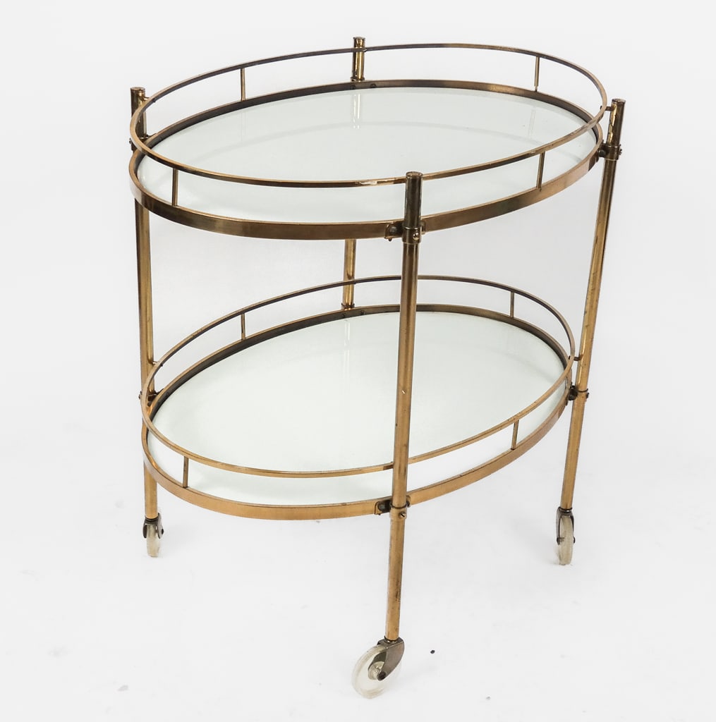 Hollywood Regency Brass and Milk Glass Bar Cart (1 of 9)