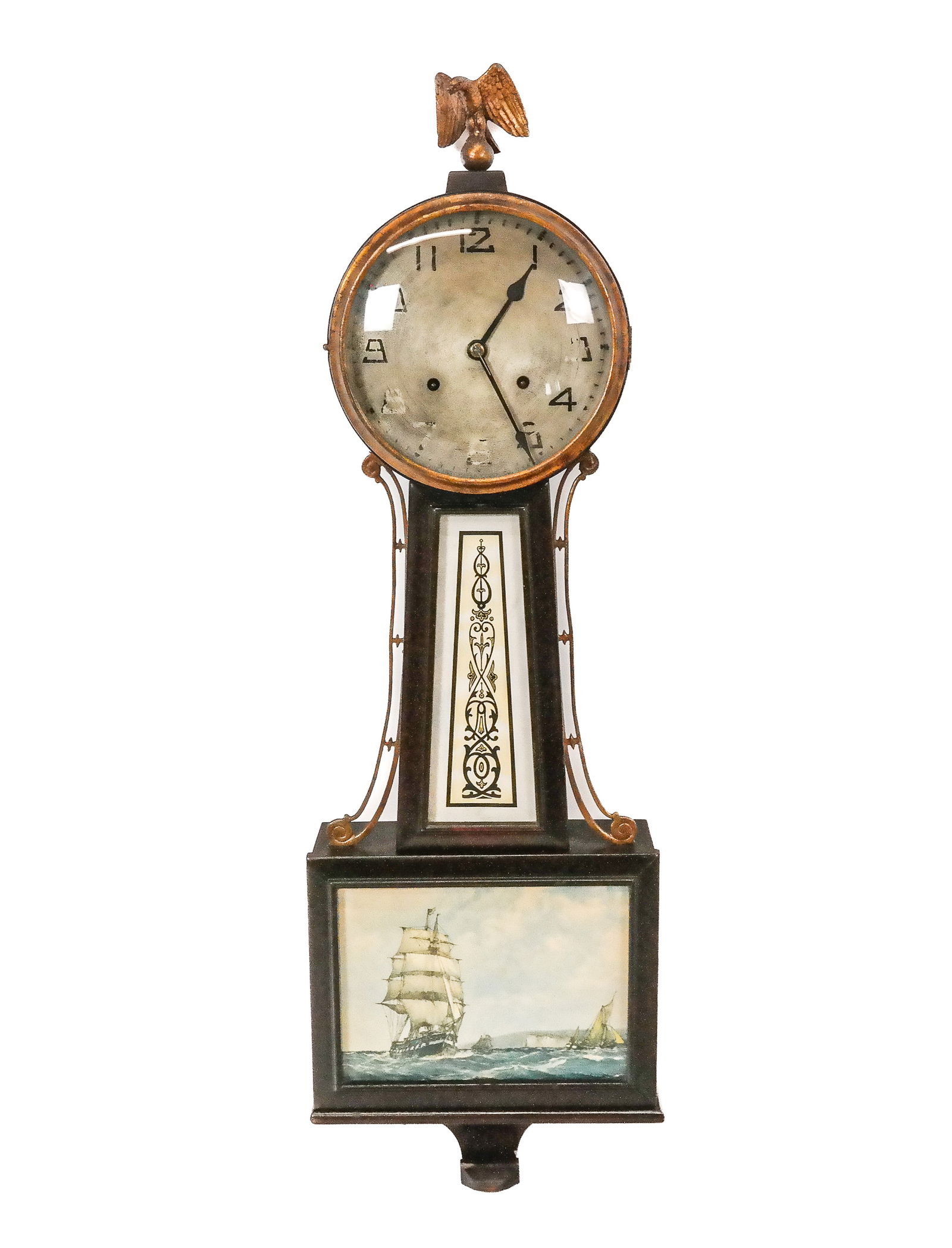 New Haven Clock Company Ship Decorated Banjo Clock (1 of 19)
