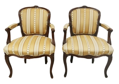 Pair Of French Walnut Open Armchairs