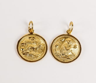 24K Gold Chinese Coin Pendants/Charms, 2