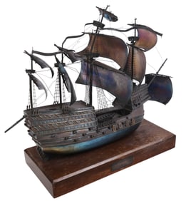 English Silver Model Ship "The Mary Rose"