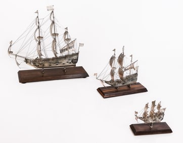 H. Hooykaas & Others 3 Dutch Silver Model Ships