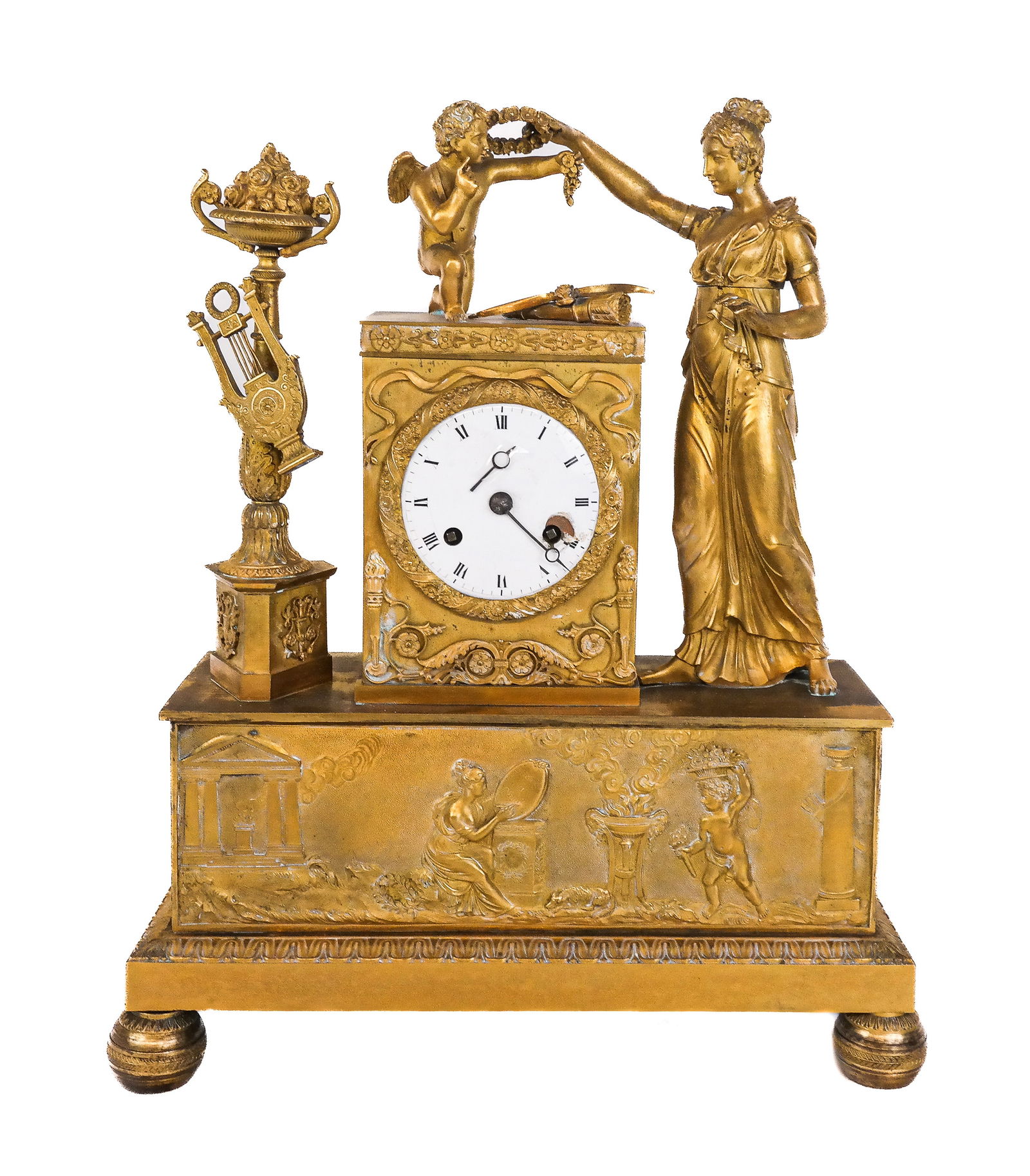 French Empire Gilt Metal Figural Mantel Clock (1 of 12)
