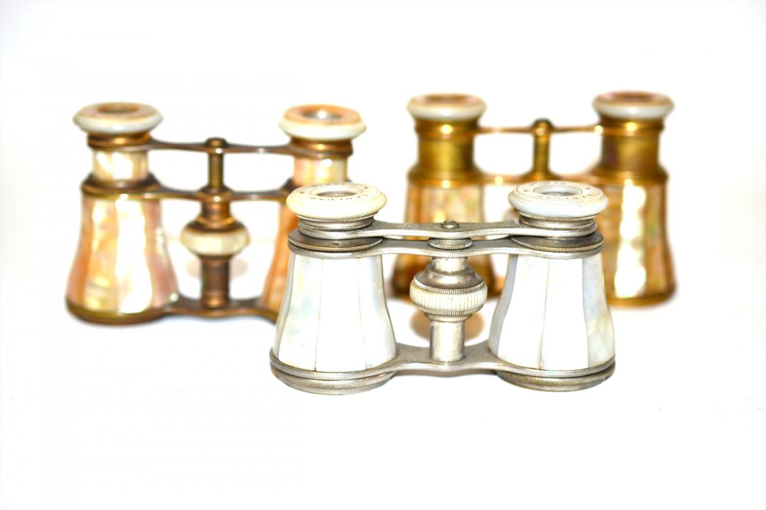 Three French Mother-of-Pearl Opera Glasses: All vintage Parisian-made. Makers include: Leblond, Lemaire, and Lefils. All in working condition.