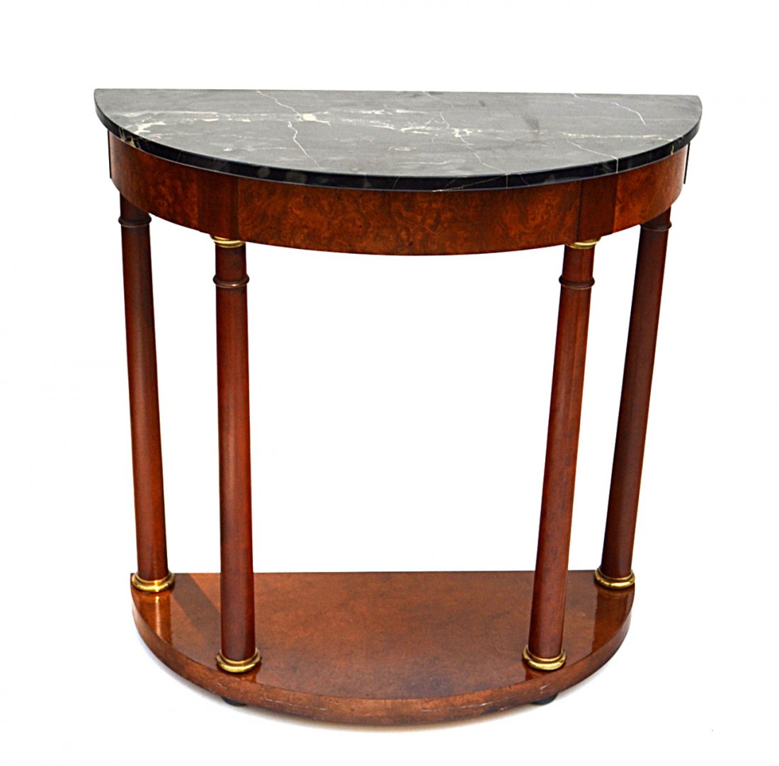 Empire Style Pier Console: Mahogany pier console with a black marble top. [Overall: 32 1/2"W x 13 1/2"D x 34"H]