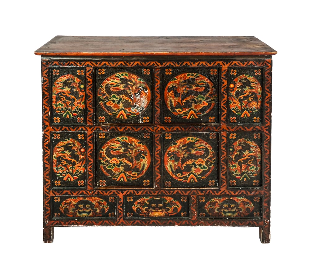 Antique Polychrome Painted Asian Cabinet (1 of 13)
