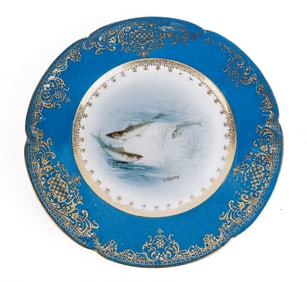 Theodore Haviland Hand-Painted Fish Plates, 12