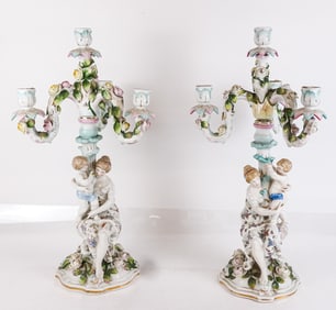 Schierholz & Sohn Porcelain Figural Candelabra, 2